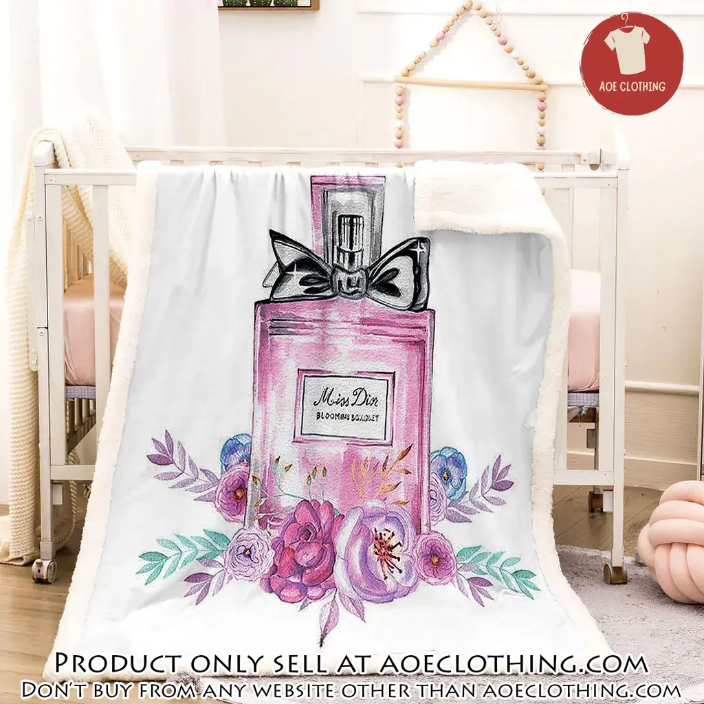 Chanel rose perfum luxury brand premium blanket fleece home decor aoe0837919